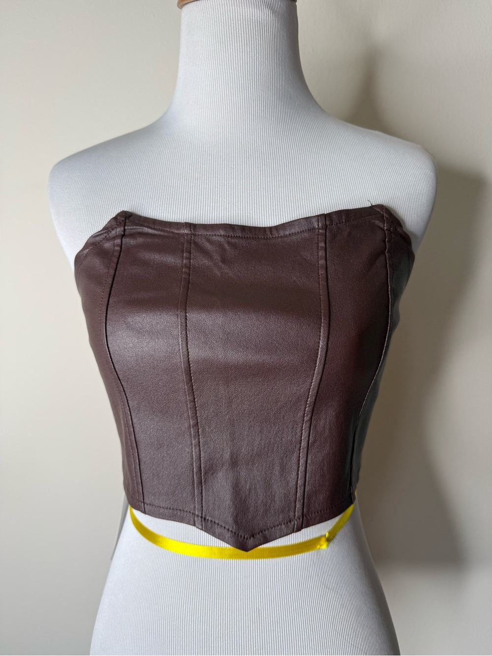 Cider Brown Faux Leather Corset Crop Top NWT S